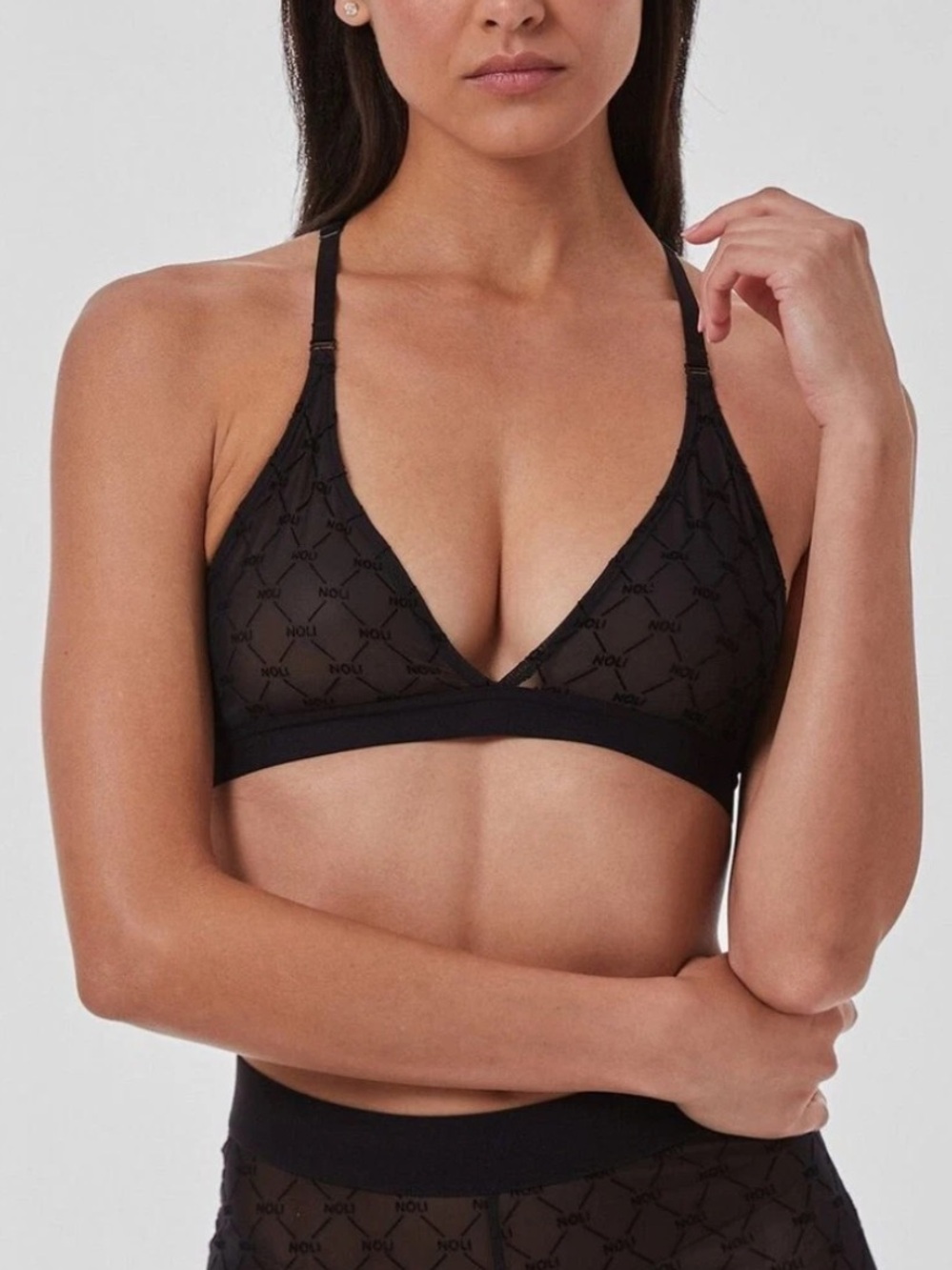 NWT Noli Mesh Bralette - Black Monogram Mesh, size S
